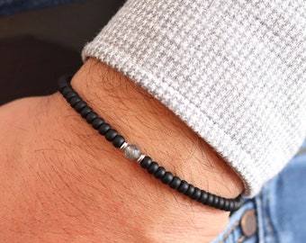 Mens Labradorite Bracelet, Healing Bracelet, Elastic Beaded Bracelet for Men, Stretch Bracelet, Stackable Small Bead Bracelet, Gift for Him