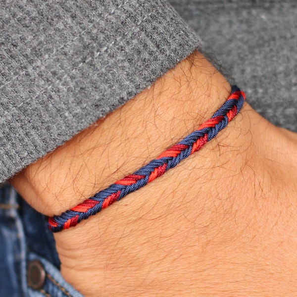 Navy Blue and Red Braided Mens Nautical Bracelet, String Bracelet, Adjustable Friendship Bracelet, Sailor Bracelet, Fishing Bracelet