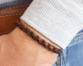 Bracelet en cuir tressé robuste, bracelet en cuir rond simple, bracelet rustique à cordon en cuir antique, bracelet boho pour homme, cadeau pour lui