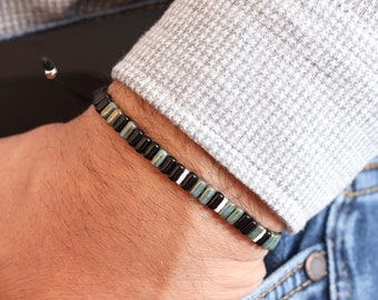 Mens Morse Code Bracelet, Personalized Beaded Bracelet for Him, Anniversary Gift for Boyfriend, Birthday Gift for Men, Adjustable Bracelet