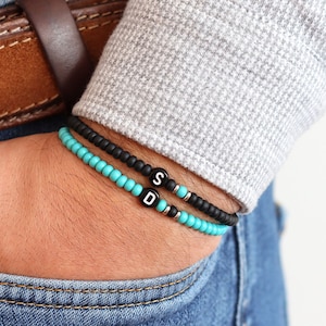 Pulsera personalizada para parejas con cuentas, pulsera inicial para parejas, pulsera para él y para ella, regalo de regalo de san Valentín para parejas
