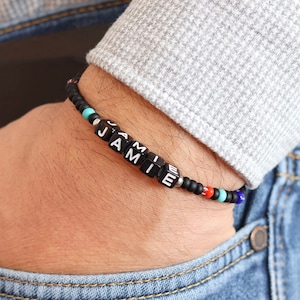 Pulsera personalizada con nombre de cuentas para hombres, pulsera de cuentas para hombres, pulsera de nombre para niños para papá, regalo del Día del Padre para el esposo, joyas personalizadas