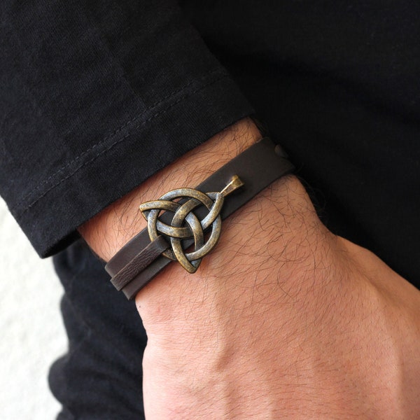 Celtic Knot Triquetra Bracelet, Mens Leather Bracelet, Celtic Bracelet, Irish Knot, Celtic Jewelry, Mens Bracelet Leather Jewelry