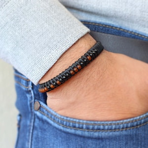 Pulseira de couro personalizada com código Morse, pulseira de couro masculina, pulseira masculina personalizada, presente para homens, presente de aniversário para marido