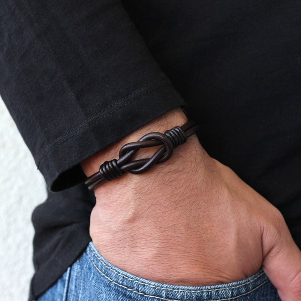 Infinity Knot Leather Bracelet Men, Mens Leather Infinity Knot Bracelet, Leather Jewelry, Leather Knot Bracelet, Eternity Bracelet