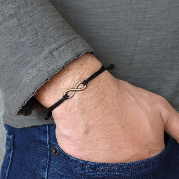 Infinity Armband für Männer, Mens Freundschaft Armband, verstellbare schwarze String Armband, Kupfer Infinity Symbol, Herren Schmuck