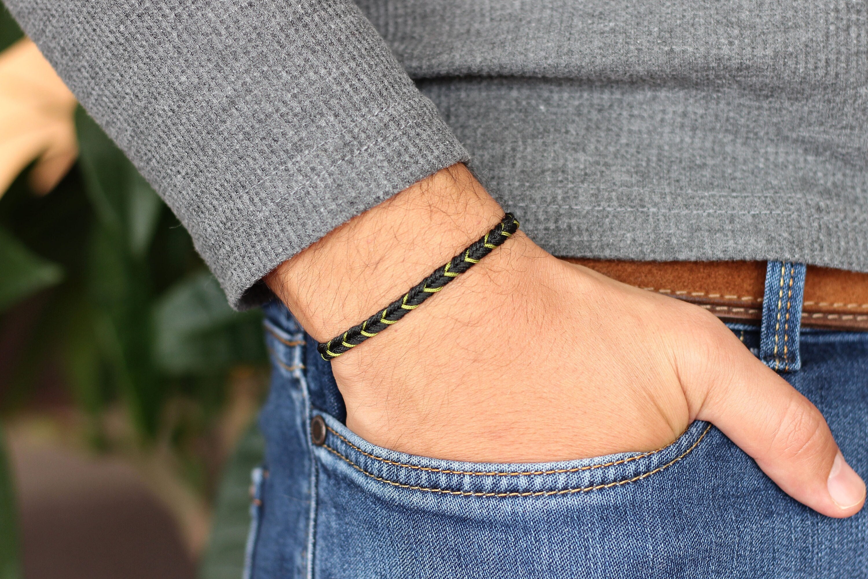 Fishtail Braided Chevron Friendship Bracelet, Fishtail Braided Bracelet, Chevron Bracelet, Black and Khaki Bracelet, Gift for Men
