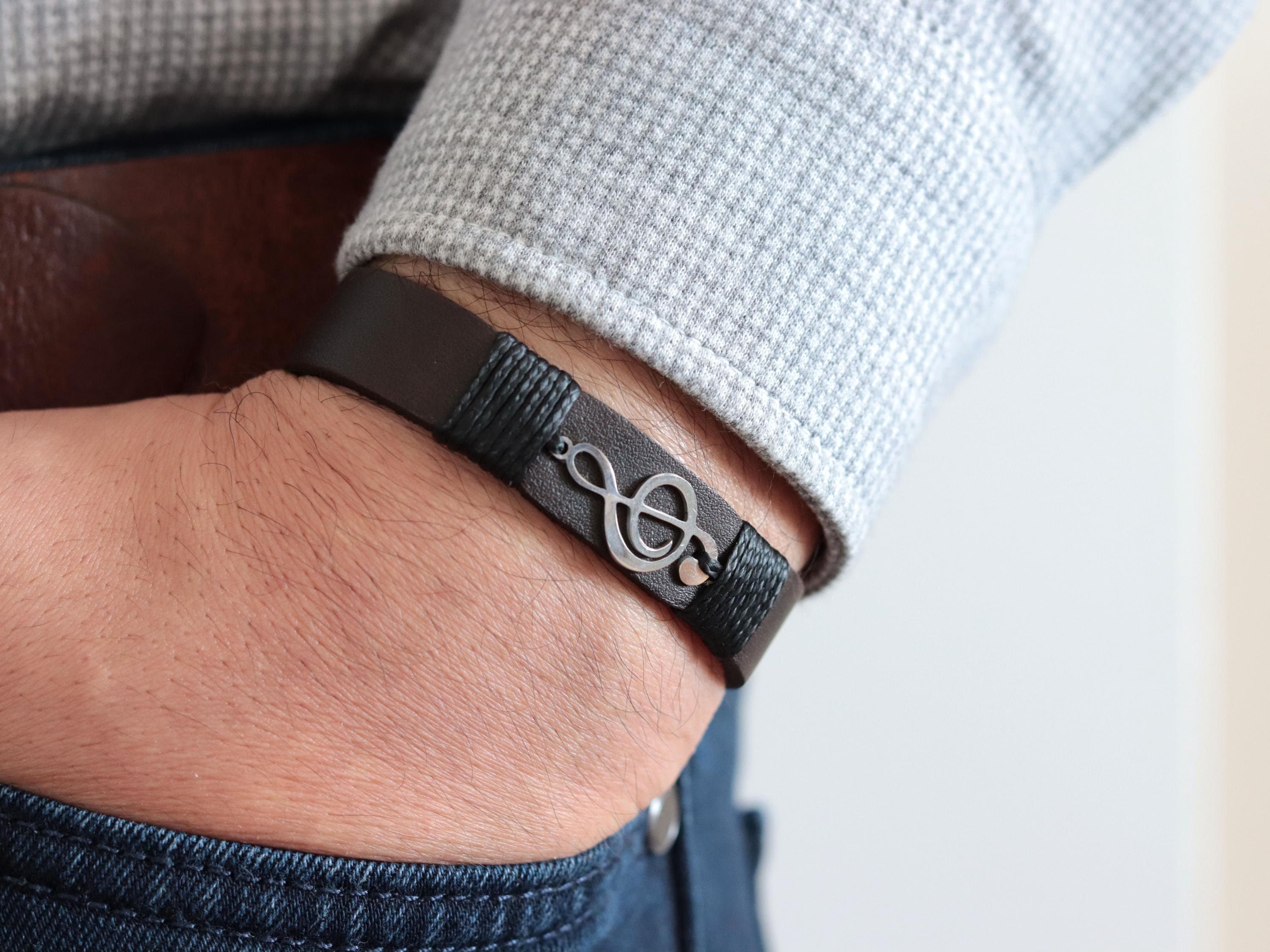 Leather Treble Clef Bracelet, Mens Leather Bracelet, Music Gifts, Musician Gift, Music Bracelet for Women, Music Note Charm, Gift for Him