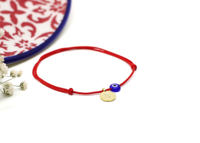 Red String Kabbalah Bracelet Personalized Evil Eye Bracelet Gold Initial Bracelet with Navy Blue Evil Eye Evil Eye Jewelry