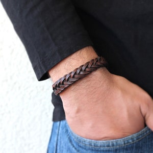 Braided Leather Bracelet Men, Rustic Leather Mens Bracelet, Gift for ...