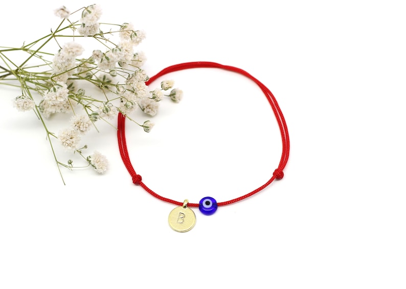 Red String Kabbalah Bracelet Personalized Evil Eye Bracelet Gold Initial Bracelet with Navy Blue Evil Eye Evil Eye Jewelry