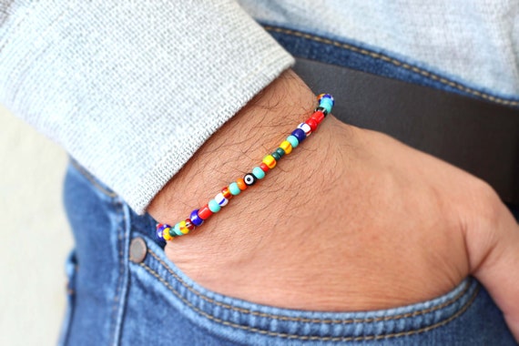 Pulsera de cuentas de hombre colorido arco iris con cuentas - Etsy