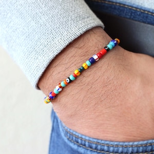 Mens Beaded Bracelet, Colorful Rainbow Beaded Evil Eye Bracelet, Colorful Beaded Rainbow Bracelet for Men, Mens Bracelet, Gift for Him image 5