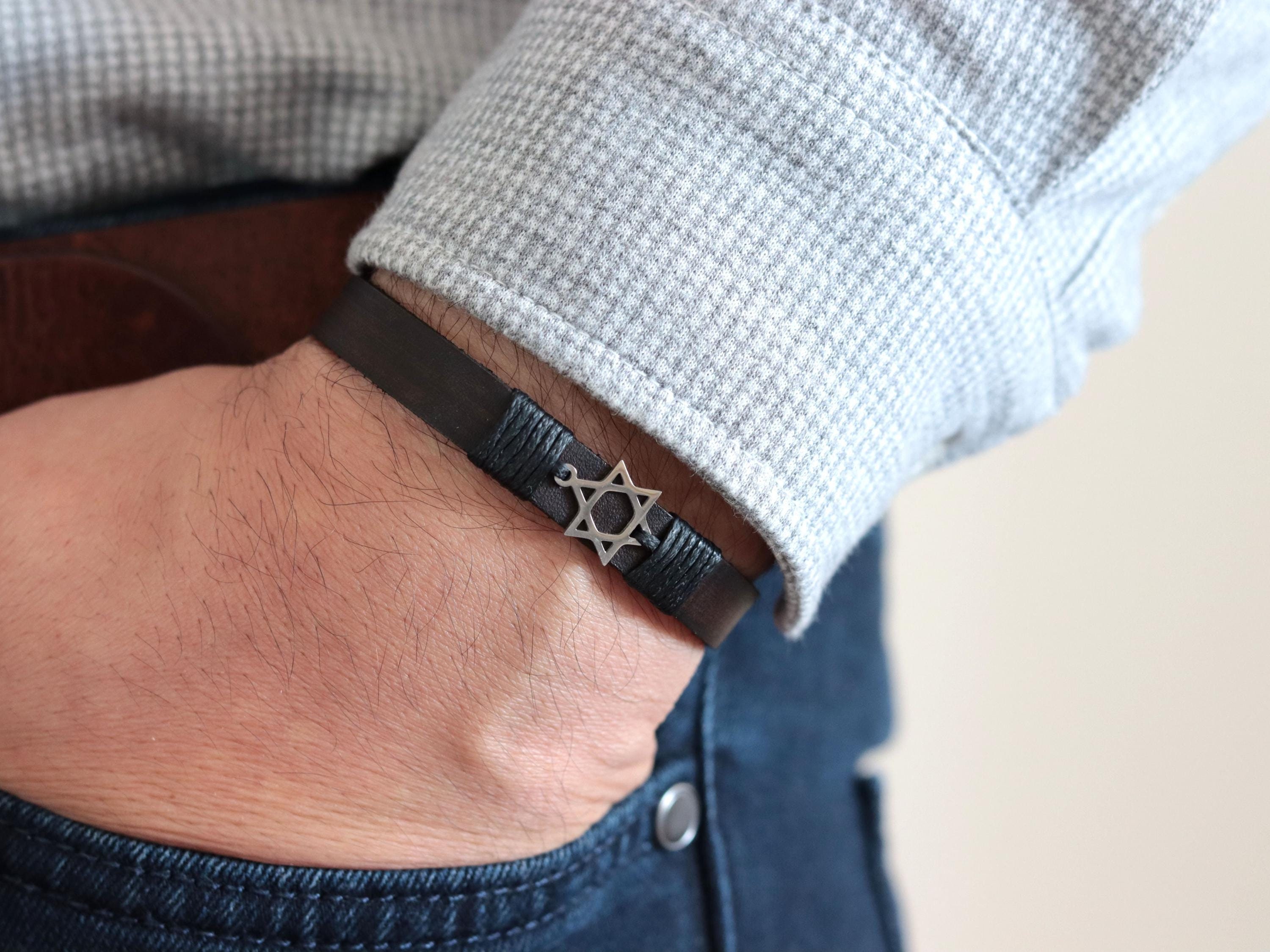 Leather Star of David Bracelet, Jewish Star Bracelet for Men, Thin Leather Bracelet, Magen David, Gift for Him, Jewish Jewelry, Gift for Her