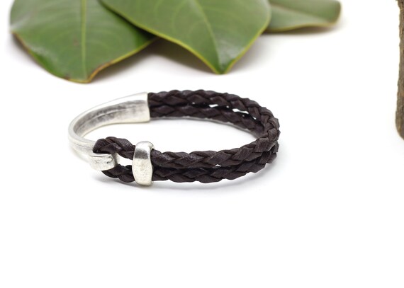 Half Cuff Men S Leather Bracelet Braided Leather Bracelet Etsy