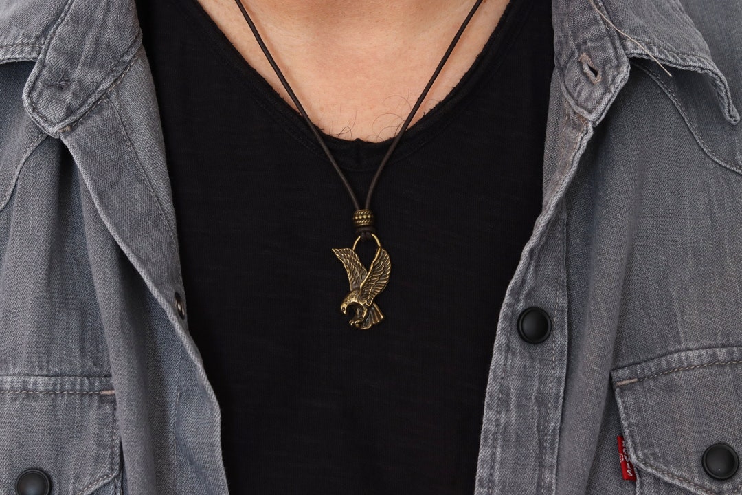 Flying Eagle Necklace, Eagle Pendant Necklace, American Eagle, Leather
