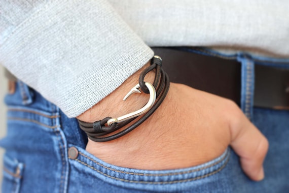 Leather Wrap Fish Hook Bracelet, Nautical Bracelet, Fathers Days Gift, Mens  Leather Bracelet, Gift for Dad, Birthday Gift, Mens Jewelry -  Canada