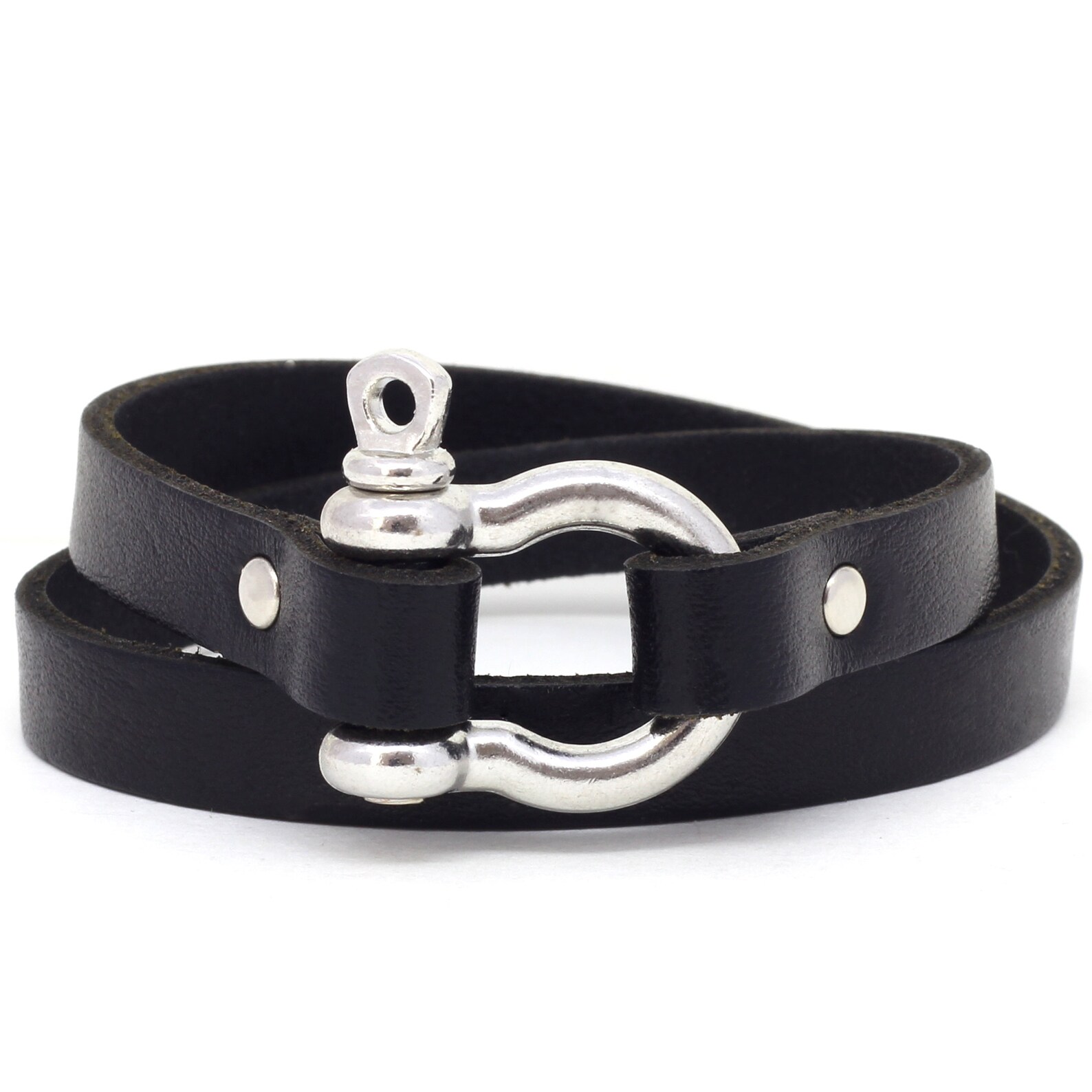 Black Leather Shackle Bracelet Leather Wrap Bracelet for Men Etsy