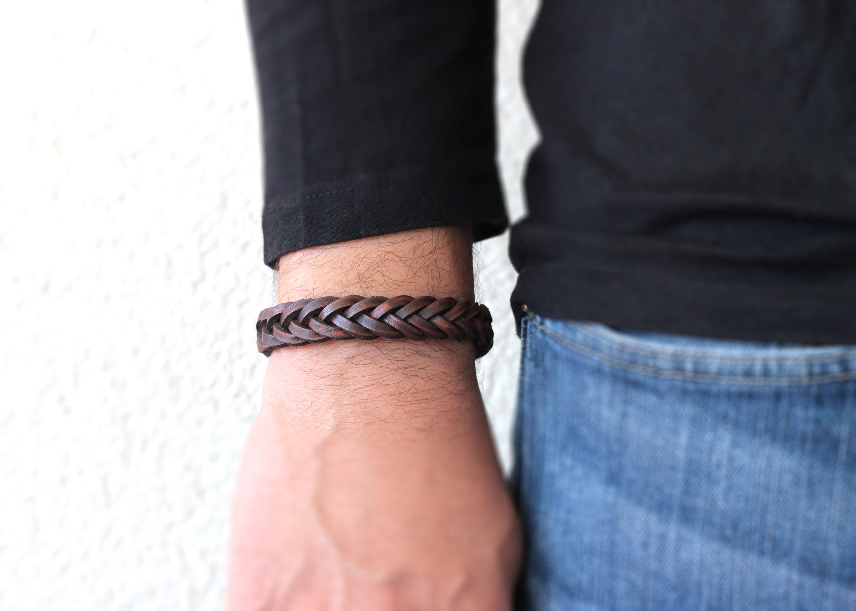 Braided Leather Bracelet Men, Rustic Leather Mens Bracelet, Gift for Him,  Birthday Gift, Mens Leather Jewelry 