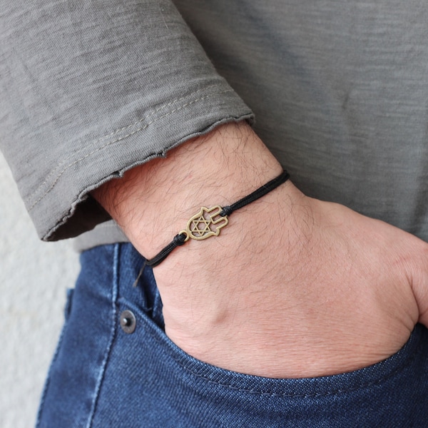 Black String Hamsa Bracelet, Hamsa Hand Mens Friendship Bracelet, Protection Bracelet, Mens Bracelet, Kabbalah Jewelry for Him