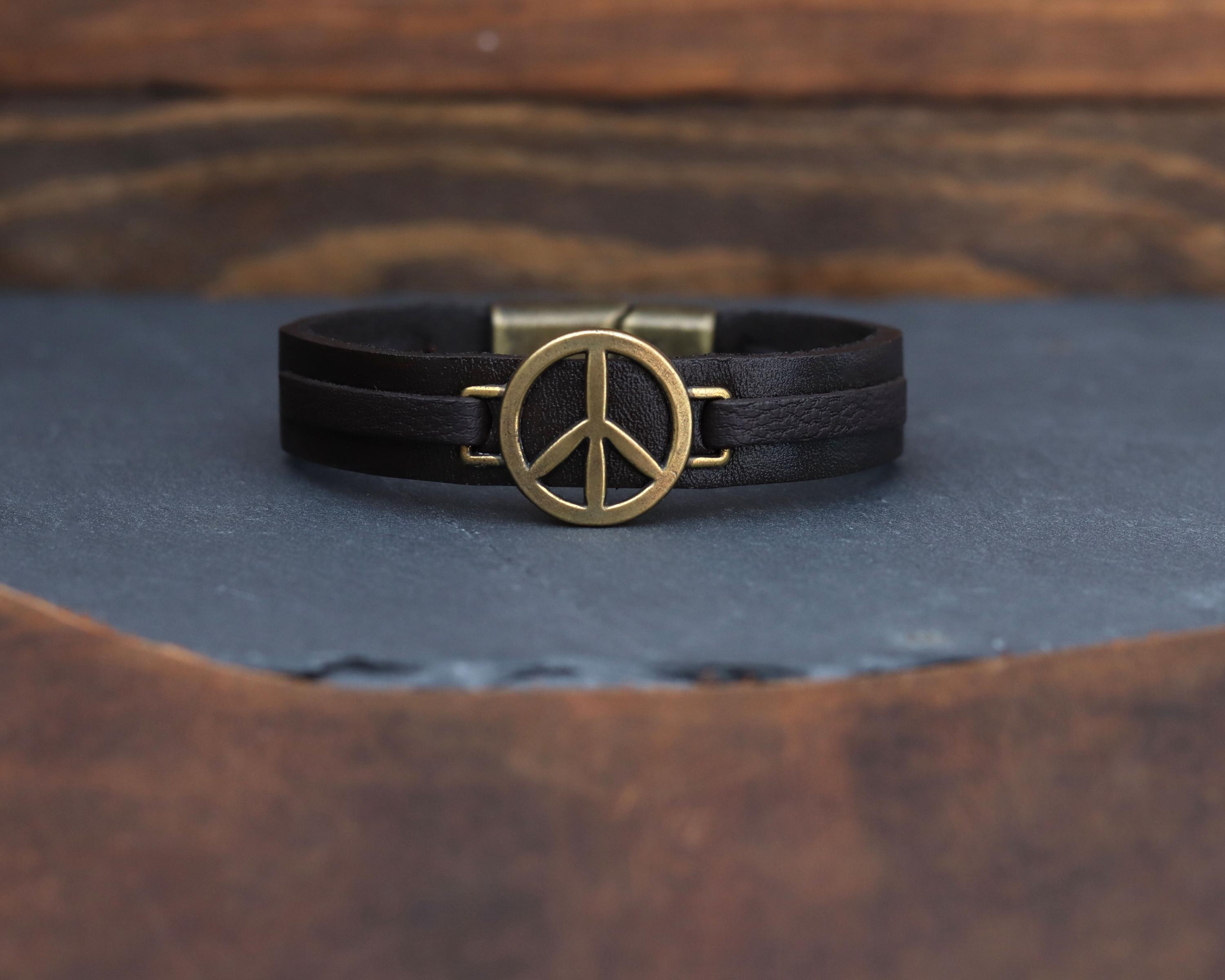 Mens Peace Bracelet, Mens Leather Bracelet, Peace Sign Charm, Hippie Jewelry, Gift for Men - Etsy Mens Peace Bracelet, Mens Leather Bracelet, Peace Sign Charm, Hippie Jewelry, Gift for Men - Etsy