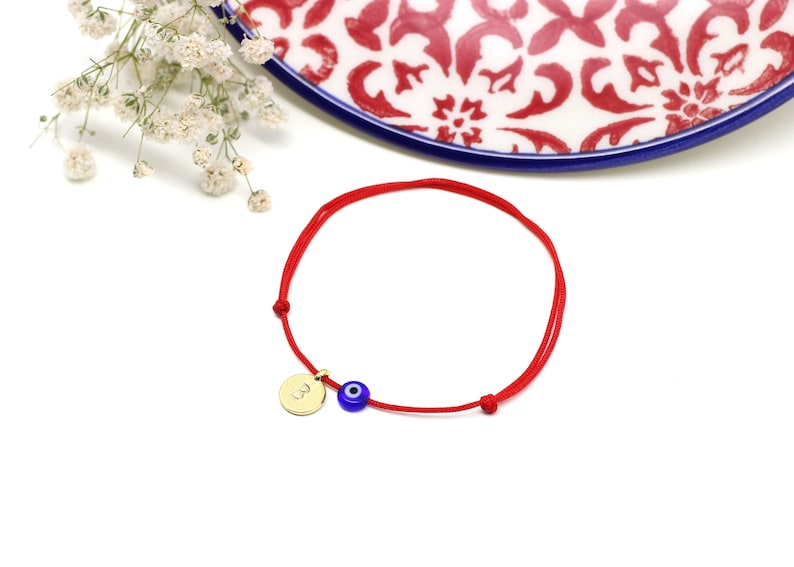 Red String Kabbalah Bracelet Personalized Evil Eye Bracelet Gold Initial Bracelet with Navy Blue Evil Eye Evil Eye Jewelry