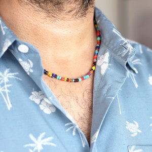 Collier de perles arc-en-ciel coloré, collier de perles de verre pour homme, collier surfer pour homme, collier arc-en-ciel, cadeau danniversaire, collier dété image 5