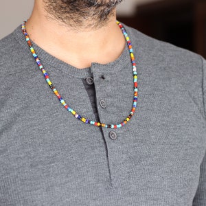 Collier de perles arc-en-ciel coloré, collier de perles de verre pour homme, collier surfer pour homme, collier arc-en-ciel, cadeau danniversaire, collier dété image 6