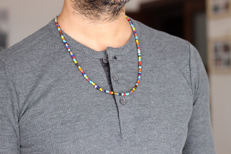 Collier de perles arc-en-ciel coloré, collier de perles de verre pour homme, collier surfer pour homme, collier arc-en-ciel, cadeau danniversaire, collier dété image 6