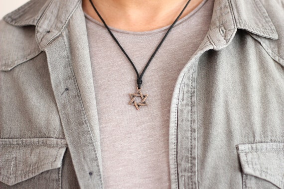 Antique Copper Star of David Necklace Star of David Pendant Mens Necklace Adjustable Black String Necklace for Men Jewish Magen David Etsy