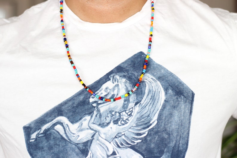 Collier de perles arc-en-ciel coloré, collier de perles de verre pour homme, collier surfer pour homme, collier arc-en-ciel, cadeau danniversaire, collier dété image 7
