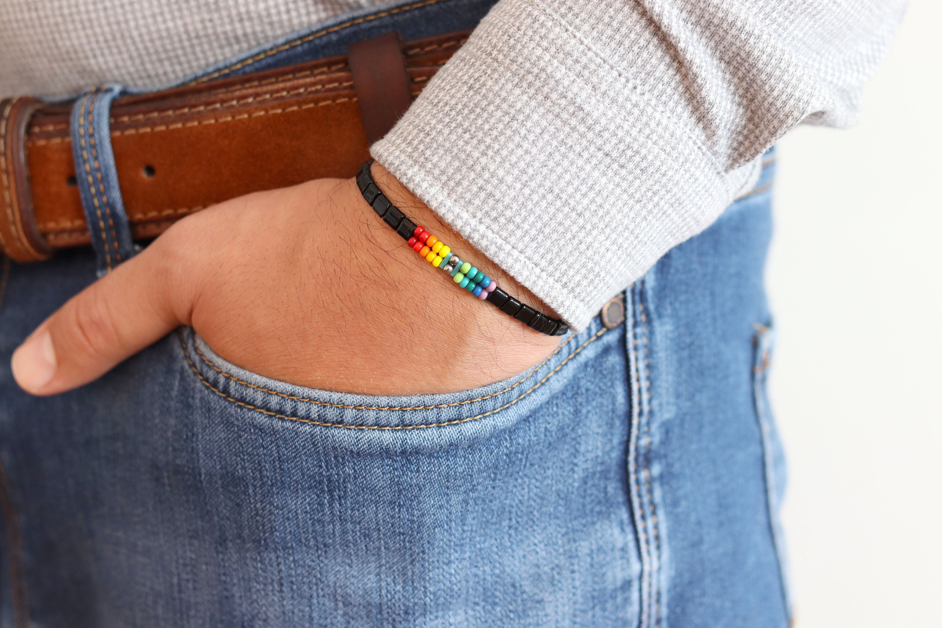 Adjustable LGBTQ Bracelet for Men Women Pride Bracelet Rainbow Beaded Bracelet LGBTQ Flag Jewelry Gay Lesbian Trans