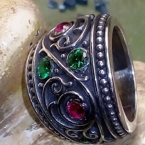 Byzantine Ring - Name: Valeria Ring with Cubic Zirconia in Sterling silver, Oxidized silver, Byzantine Jewelry, Bijoux grec, Greek jewelry