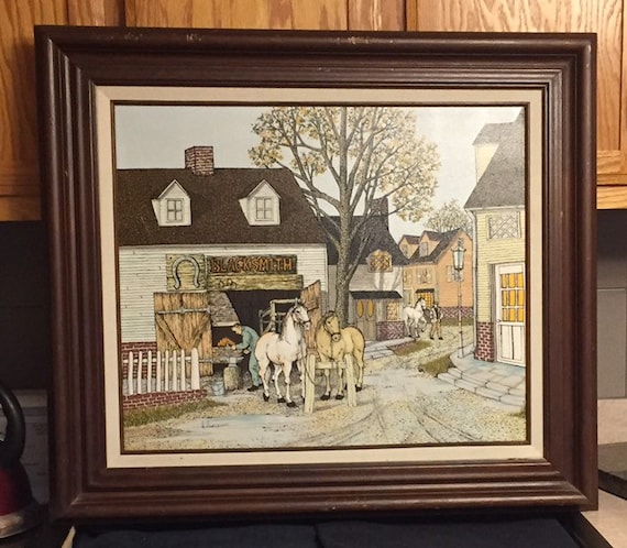 Oil Painting On Canvas Blacksmith Shop Vintage Etsy