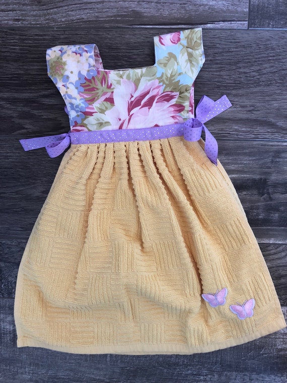 Floral Yellow Purple Butterfly Hanging Kitchen Tea Towel Dress Etsy