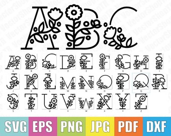 Floral Monogram svg and circle font, Monogram Font Svg Monogram Svg Monogram Alphabet Svg Monogram Cut Files Cricut Svg