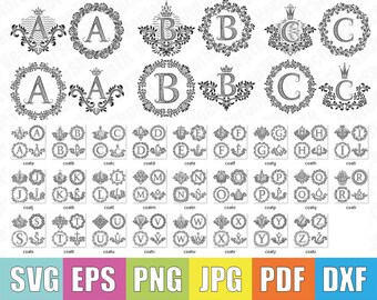 Vintage Monogram svg and circle font, Monogram Font Svg Monogram Svg Monogram Alphabet Svg Monogram Cut Files Cricut Svg