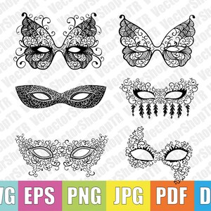Masks 6pcs silhouettes svg, png, pdf, jpg, eps, dxf