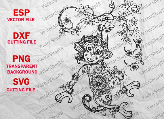 Download Monkey No40 Svg Clipart Esp Dxf Png Mandala Decorative Etsy