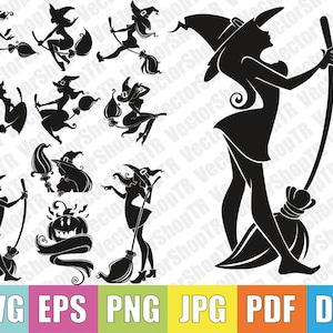 Witch halloween silhouettes svg, png, pdf, jpg, eps, dxf, t-shirt