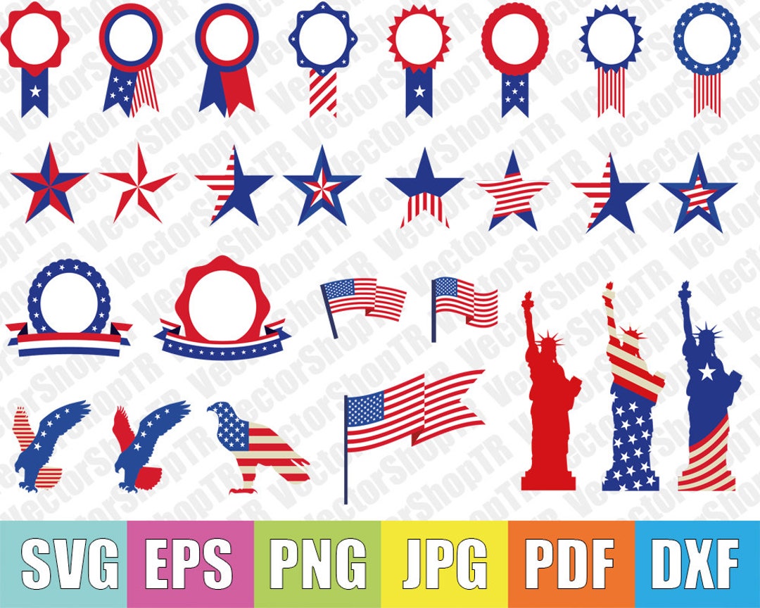 USA Round Ribbons and Decoration Set Svg Svg Files Png - Etsy