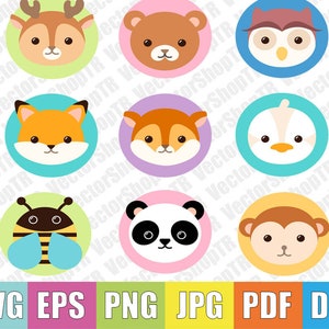 Animal heads ,fox, deer, panda, monkey, bear svg, png, pdf, jpg, eps, dxf, t-shirt, clipart