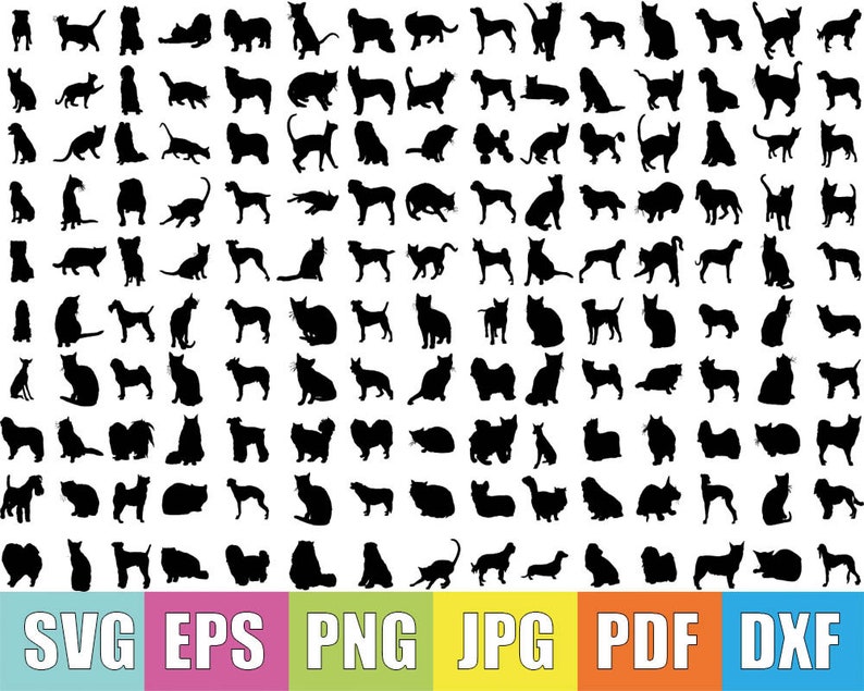 Dog and cat 150pcs silhouettes svg png pdf jpg eps dxf | Etsy