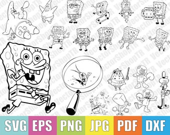 Spongebob 19pcs Silhouettes svg,eps,png,jpg, dxf, pdf, clipart
