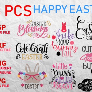 Happy Easter 48 Pcs, Bunny, eggs, Svg, Dxf, Png, Eps