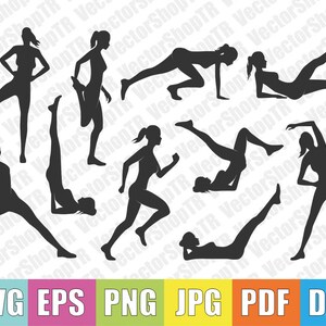 Woman fitness silhouettes svg, png, pdf, jpg, eps, dxf