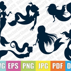 Mermaid Silhouettes 6pcs silhouettes svg, png, pdf, jpg, eps, dxf, t-shirt