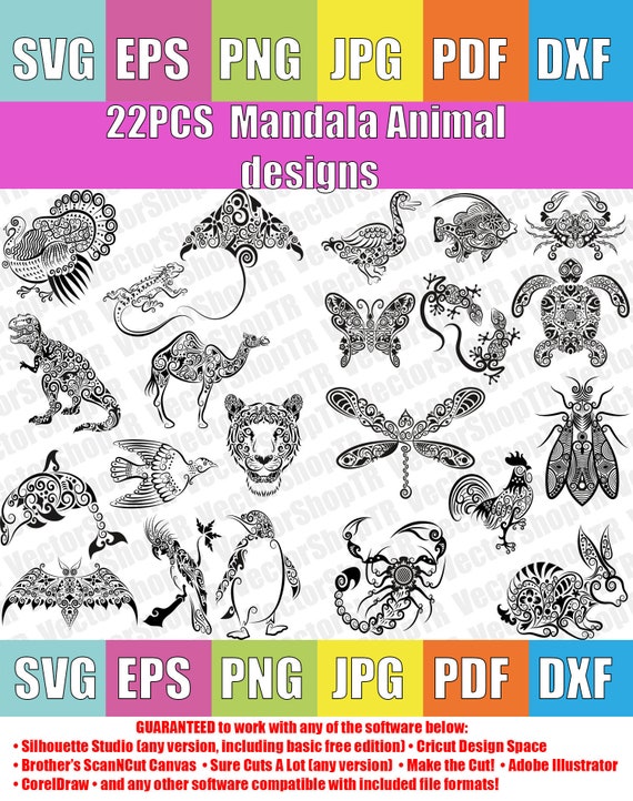 Download Free Animal Mandala Set 4 22pcs Svg Clipart Esp Dxf Png Jpg Etsy SVG Cut Files