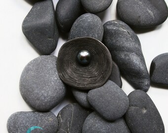 Clay Brooch Blackened Silver