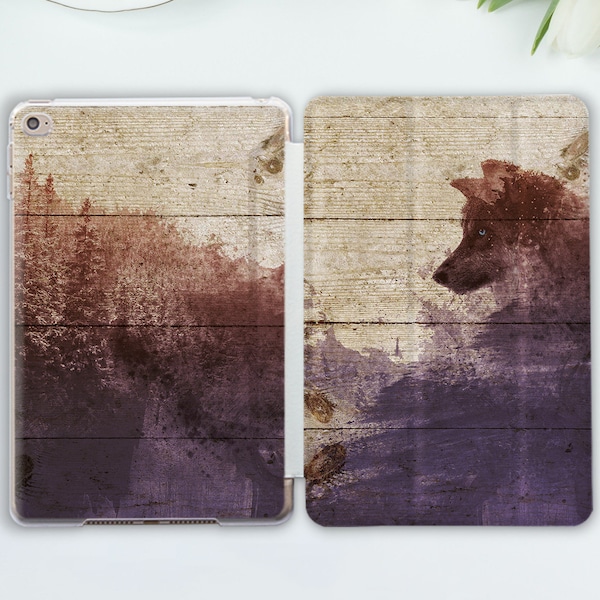 Wooden iPad 10.2 2019 Case Wolf iPad 10.2 Sleeve Animal iPad 10.2 Protective Case Smart Cover Forest iPad Gift Case Tablet Stand EP0250